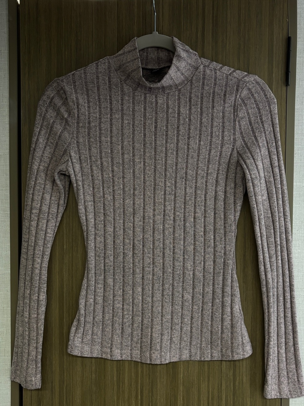SHEIN Ribbed Mock Neck Sweater in Taupe Heather